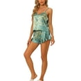 thumbnail image 4 of Unique Bargains Womens Satin Lounge Floral Cami Tops with Shorts Pajamas Sleepwear Sets, 4 of 5