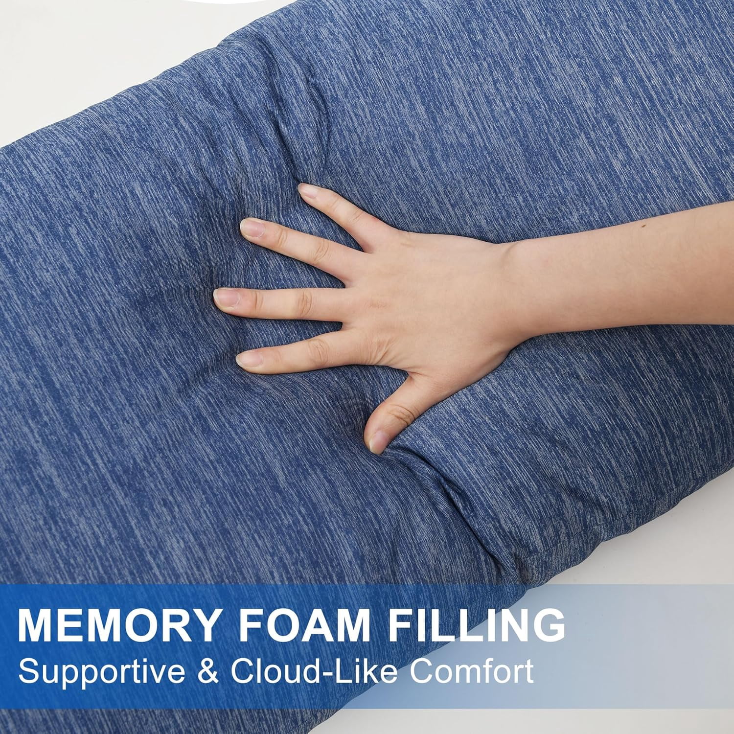 XWZO Long Bed Pillow 1 Piece, Soft & Fluffy Cooling Body Pillow for Side Sleepers, Breathable Shredded Memory Foam Pillow for Summer, 20 x 60 Inches, Blue