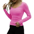 thumbnail image 2 of Womens Long Sleeve Scoop Neck Ribbed Knit Tops Casual Slim Fitted Basic Shirts, 2 of 4