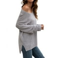 thumbnail image 6 of HUBERY Women V Neck Long Sleeve Side Split Sweater, 6 of 7