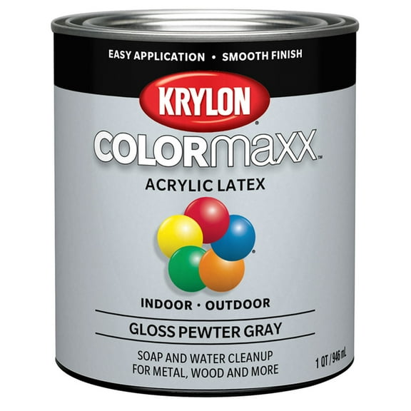 1 qt Krylon K05644007 Pewter Grey COLORmaxx Paint & Primer, Gloss