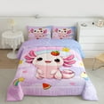 thumbnail image 2 of Manfei Cute Cartoon Salamander King Size Comforter Sets,Rainbow Watermelon Cake Bedding Comforter Set,Pink Kawaii Axolotl Bedding Set For Girl Kids,Super Cozy Room Decor Reversible,3pcs, 2 of 8