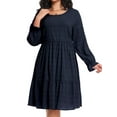 thumbnail image 6 of Cuteduck Women Plus Size Fall Casual Long Sleeve Dress Round Neck Tiered Knitted Flared Sleeve Midi Ruffle Dress 1X-5X, 6 of 7