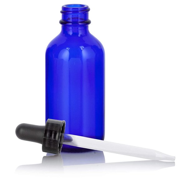 Cobalt Blue Glass Boston Round Dropper Bottle with Black