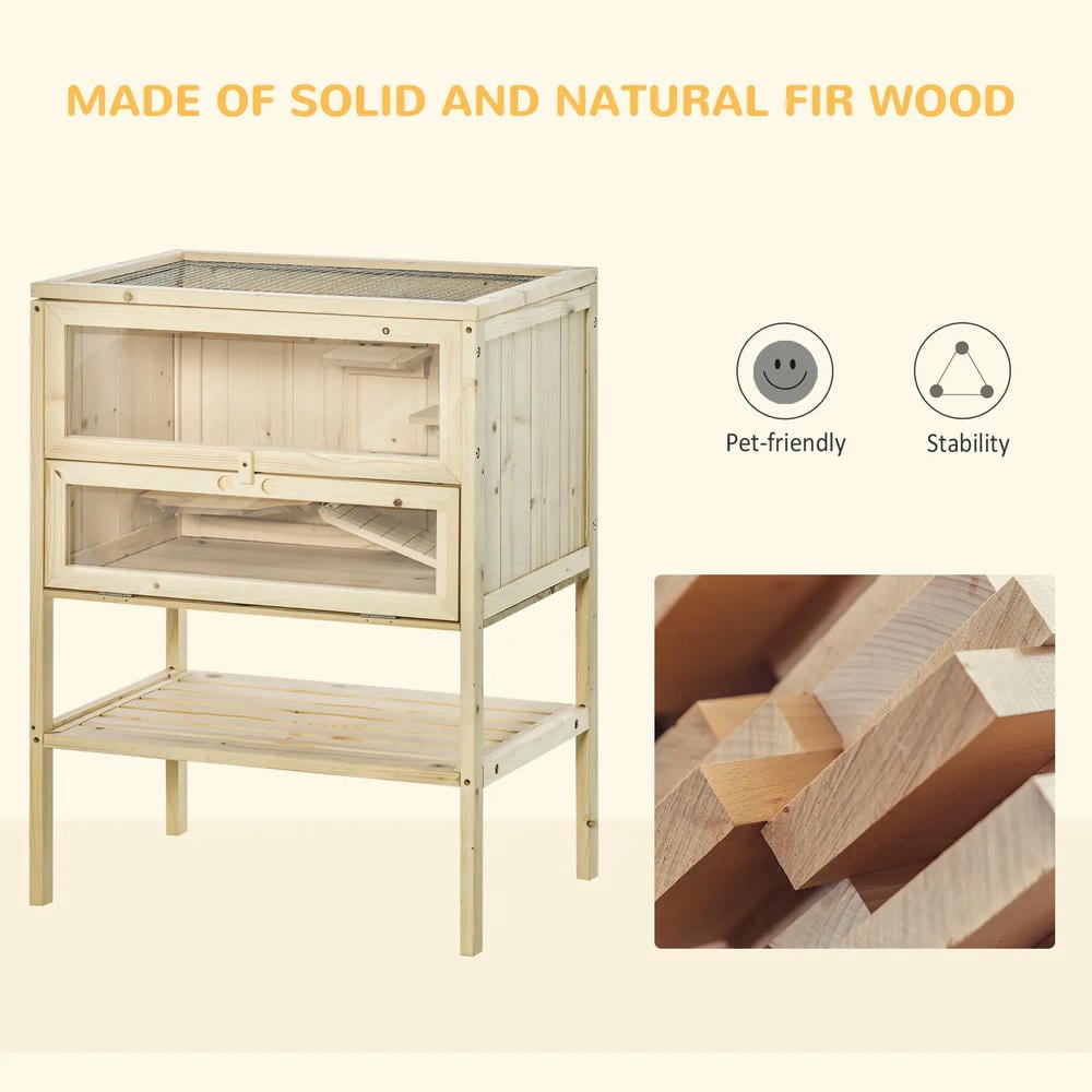 Resenkos Pet Mouse Cage, Hedgehog Cage,3-Tier Wooden Hamster Cage Mice and Rat Cage with Openable Top, Front Door, Shelf, Natural