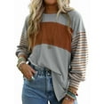 thumbnail image 2 of Women Long Sleeve Tops Oversized Trendy Round Crew Neck Casual Color Block Womens Shirts Blouses Gray S, 2 of 7