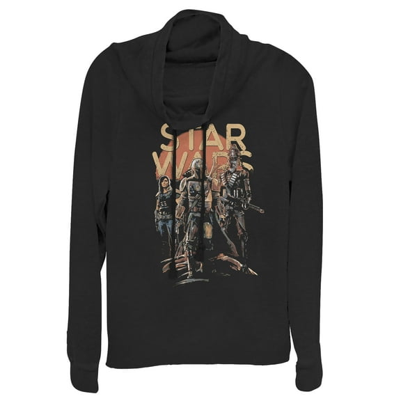 Junior's Star Wars: The Mandalorian Character Entourage  Cowl Neck Sweatshirt Black Small