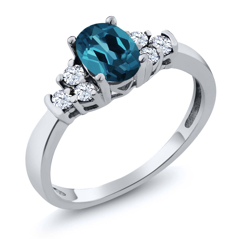 925 Sterling Silver 7" Sapphire Blue Crystal/White Topaz Stone Bracelet+Gift Bag 