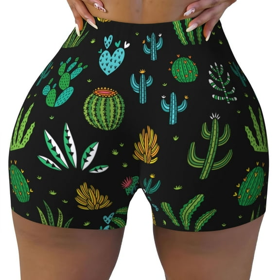 Mexico Desert Plant Cactus Workout Shorts For Women Scrunch Butt Lifting Yoga Gym Seamless Booty Biker Shorts Small