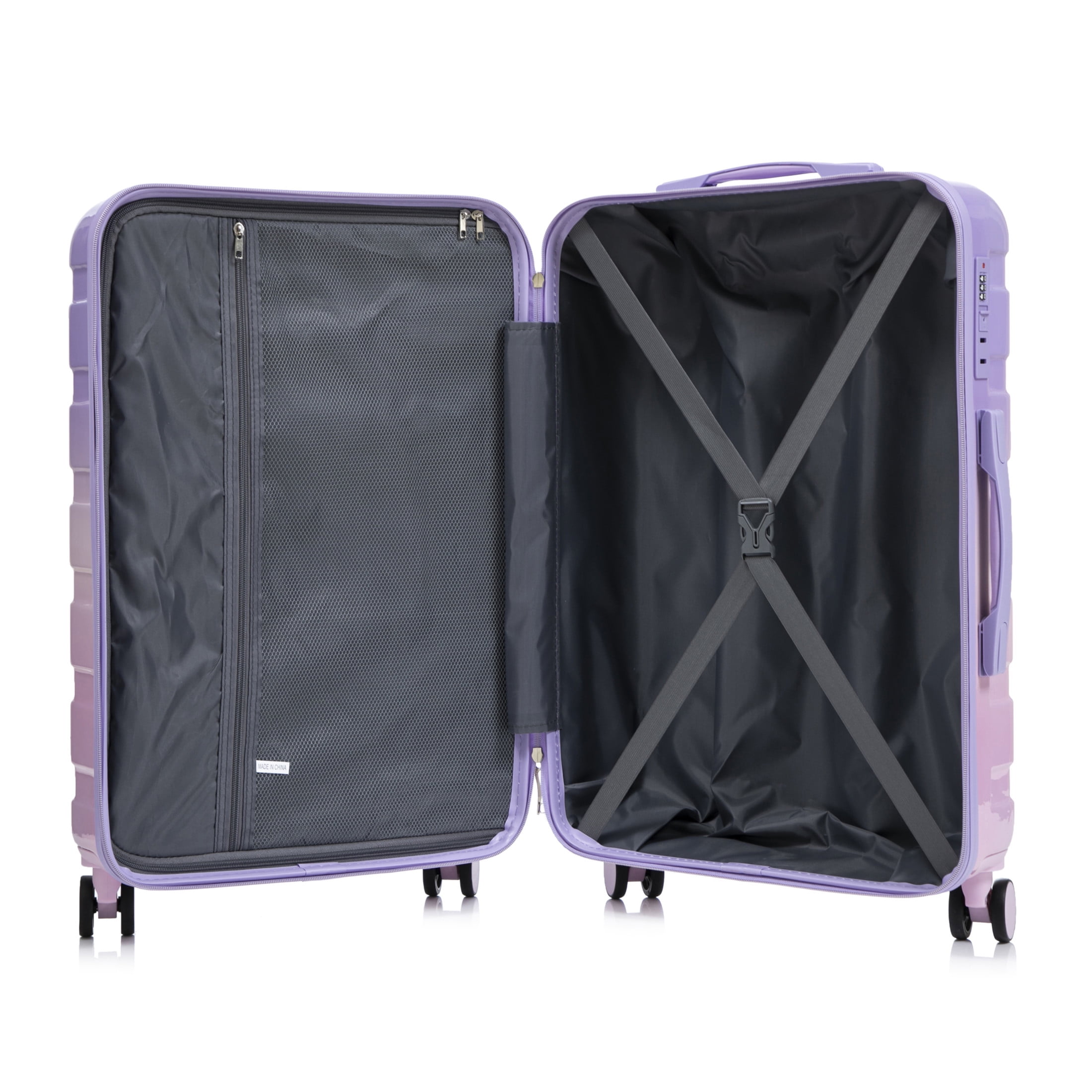 Noble House Vance 20"/24"/28" Hardshell Luggage Set with Combination Lock, Gradient Pattern, Pink & Purple, Set of 3