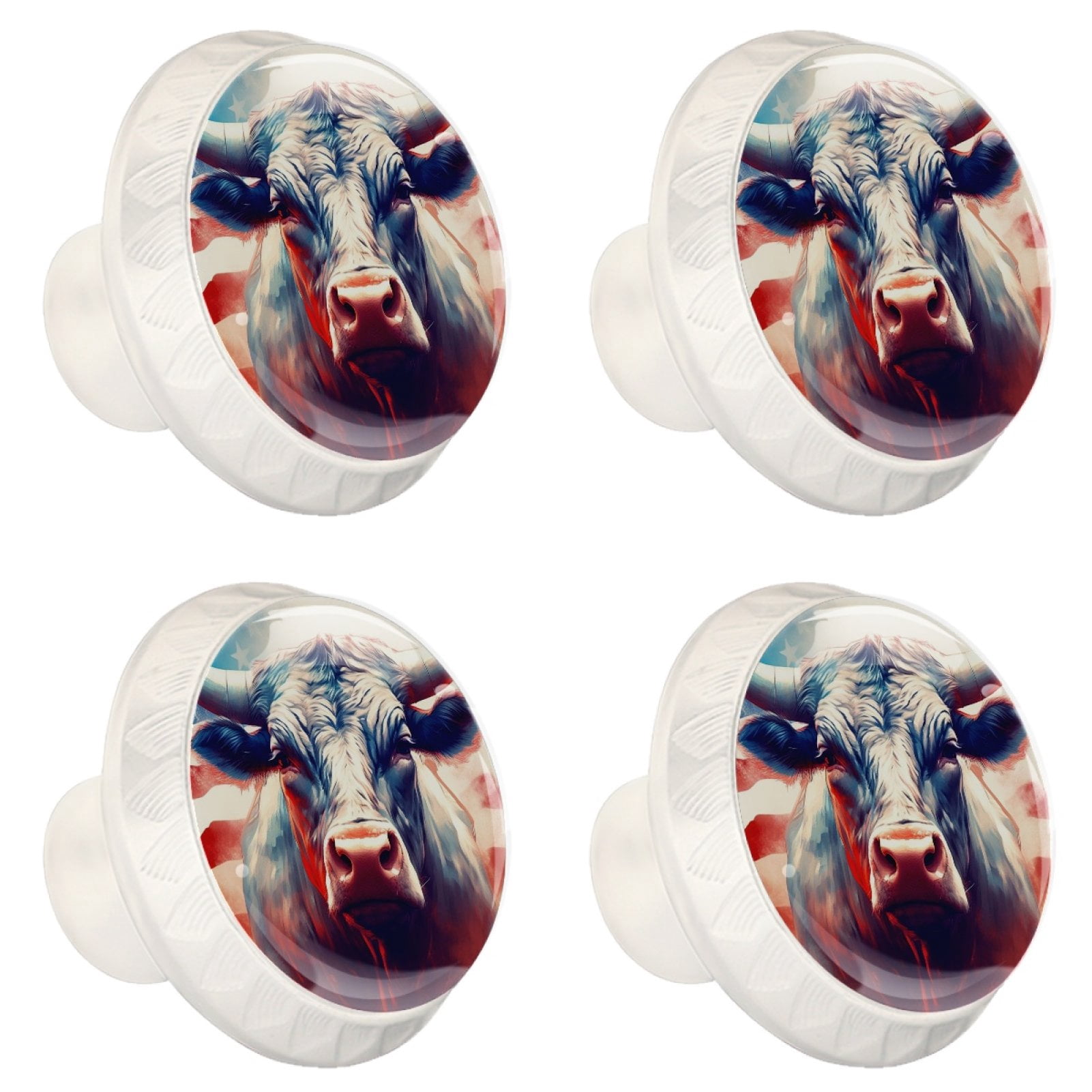 4 Pcs Cow American Flag Knobs for Kitchen Cabinet Cupboard Dresser Bookcase Drawer Pulls Handles Round Home Decor