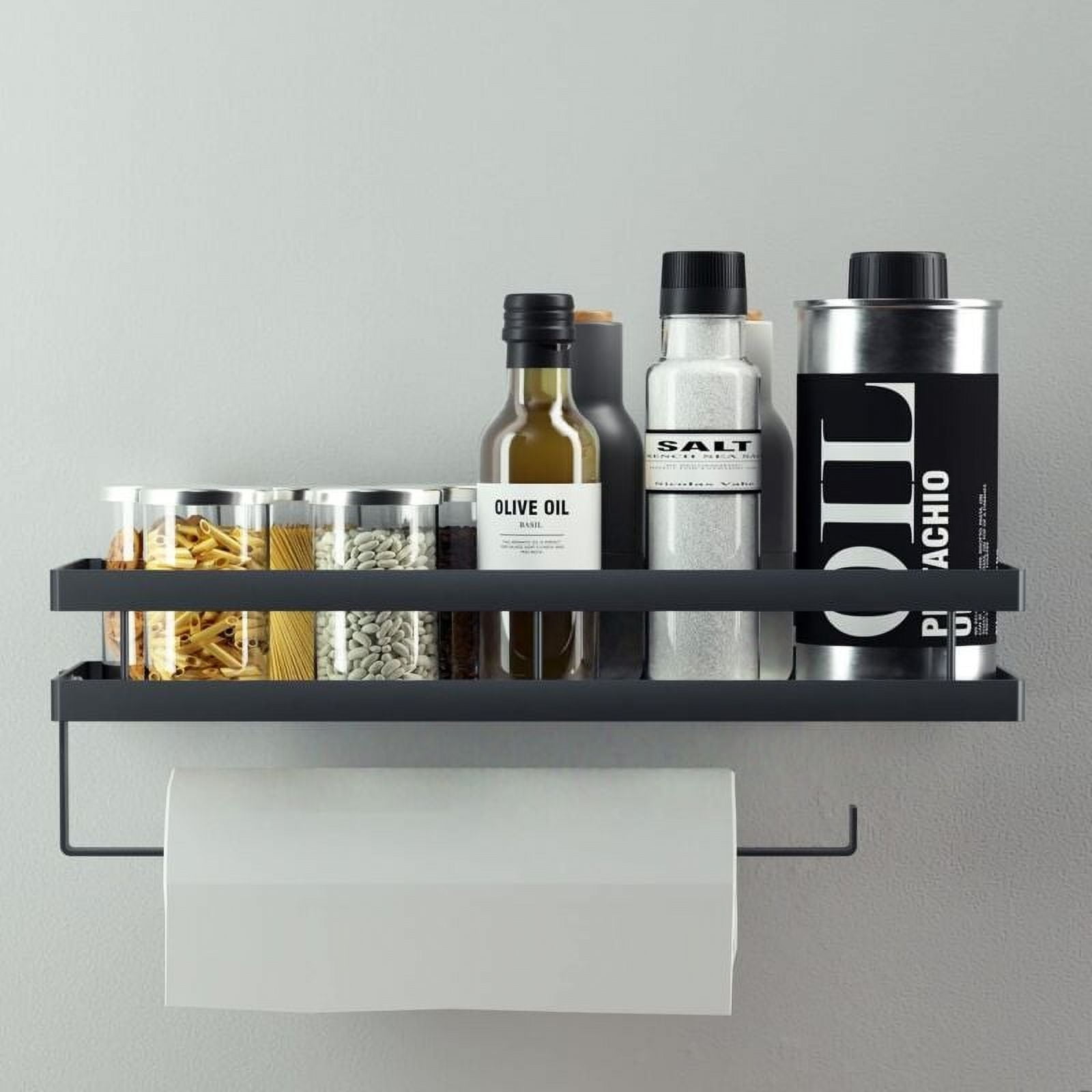 ZZlannSUS304 Matte Black Finish Wall Mounted Paper Towel Roll Rack With Shelf Storage, Strong Magnetic Shelf For Space Saving And Kitchen Organization, Multifunctional And Durable