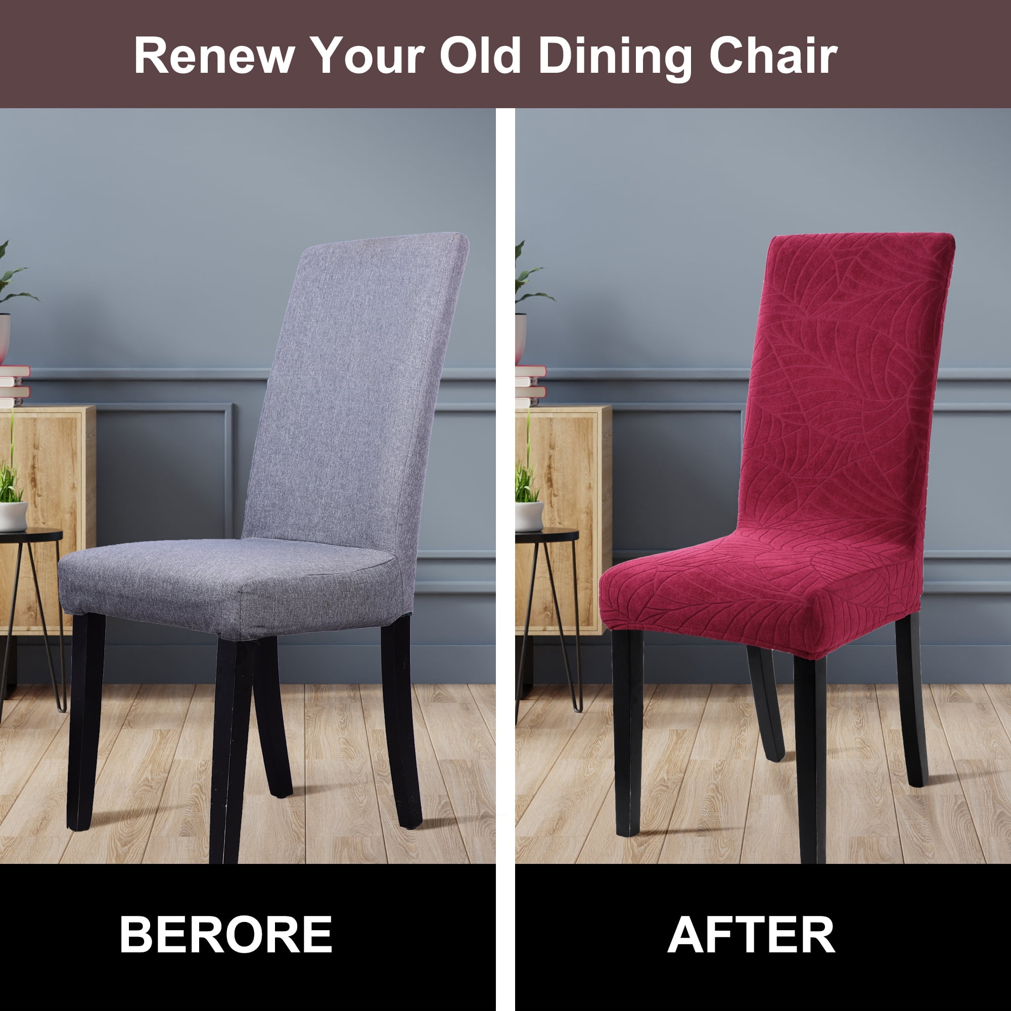 Unique Bargains Jacquard Stretch Removable Dining Room Chair Covers 4 Wine Red