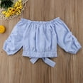 thumbnail image 4 of Baby Girls Long Sleeves Striped Ruffled Tops Off Shoulder Bow Tie Knot Blouse Tops Casual Clothes, 4 of 6