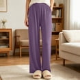 thumbnail image 2 of SHTXOZHI Breathable Pants for Girls Elastic Waist Loose Lightweight Loungewear Soft Solid Color Wide Leg Pants, 2 of 7