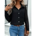thumbnail image 5 of Women'S Button Down Shirts Long Sleeve V Neck Business Casual Plain Blouses Top Black M, 5 of 9