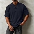 thumbnail image 3 of TKKCS Mens Waffle Knit Henley Shirt- Relaxed Fit Short Sleeve Lightweight Daily Casual Pullover Top Navy Size XL, 3 of 8