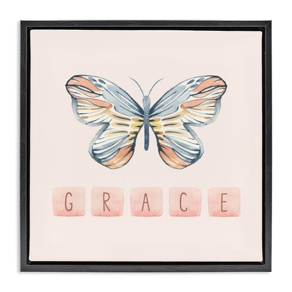 Stupell Industries Cottage Grace with Butterfly Black Floating Frame Canvas Art, 18 x 18, by Blue Chair Blessing