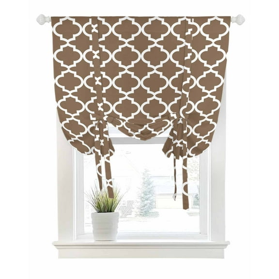 Brown Moroccon Tie Up Curtains for Window, Thermal Insulated Balloon Shade Adjustable Rod Pocket Curtains Valance Panels for Kitchen Bathroom Cafe 52 x 45 Retro Country Minimalist Abstract Motifs