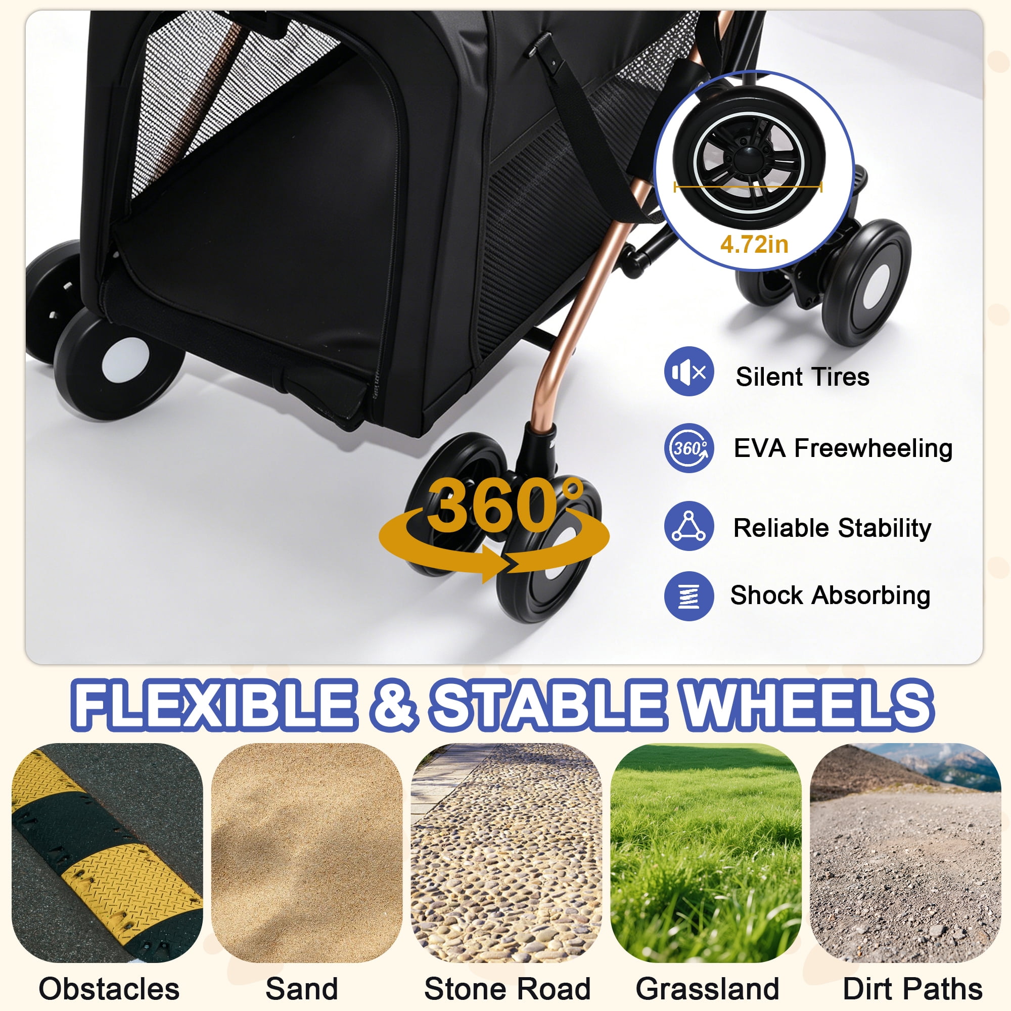 Double-Carrier Pet Stroller for Small/Medium Dogs and Cats, Foldable Convertible Pet Carrier with Caster & Brake System