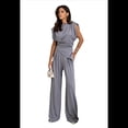 thumbnail image 1 of Traje Informal Sin Mangas Plisado con Cuello Redondo para Mujer, Chaleco de Cuello Redondo, Pantalón de Pierna con Bolsillo, Gris , Talla L, 1 of 7
