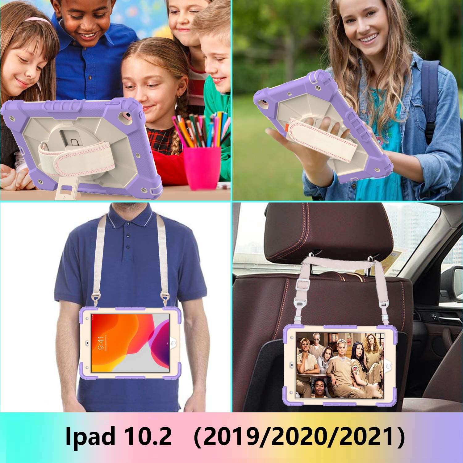 Case for iPad 9.7-inch 2018/2017, iPad Air 2 Case, iPad Pro 9.7 Cover, Kids Shockproof Rugged Hybrid 360 Rotating Stand Cover with Hand Shoulder Strap/Pencil Holder