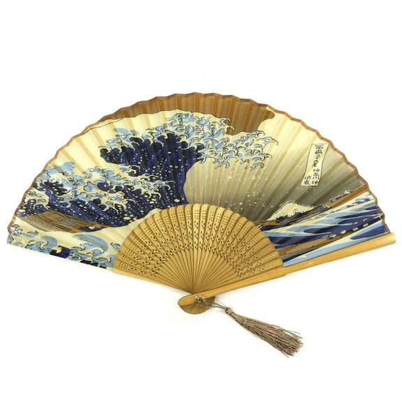 Wrapables® Silk Handheld Folding Fan with Tassel and Protective Sleeve, Hokusai's The Great Wave