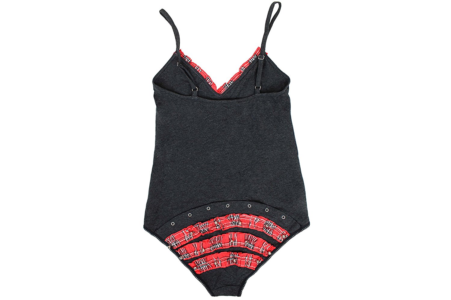 Victoria's Secret Sexy Holiday Gray Plaid Cotton Jingle Bell Teddy Bodysuit - image 2 of 2