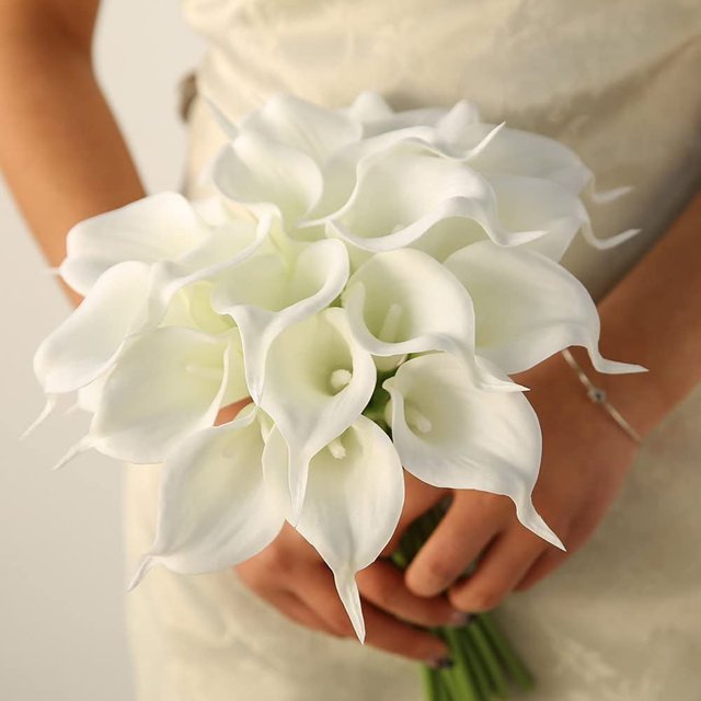 10 piezas de flores artificiales de látex de lirio de cala, ramo de boda artificial para el hogar, boda, fiesta, decoración del hogar, color blanco ShuxiuWang 8390605533211