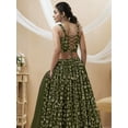 thumbnail image 2 of Readytowearshop Women's Mehndi Green Made-to-Measure Lehenga Choli with Sequin Floral Embroidery, Heart-Shaped Neckline, and Tie-Back Blouse, 2 of 5