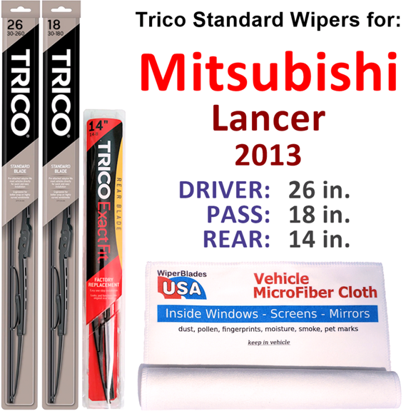 2013 Mitsubishi Lancer Wiper Blades (Set of 3) w/Rear Wiper