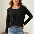 thumbnail image 2 of Posijego Womens Long Sleeve T Shirts Pleated Crew Neck Casual Solid Color Base Layer Tee Shirt Going out Tops, 2 of 6