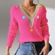 thumbnail image 5 of Suéter de cuello en V para mujer, suéter suelto de invierno liso, suéter de manga larga con cuello redondo, tops de poliéster para mujer, 5 of 6
