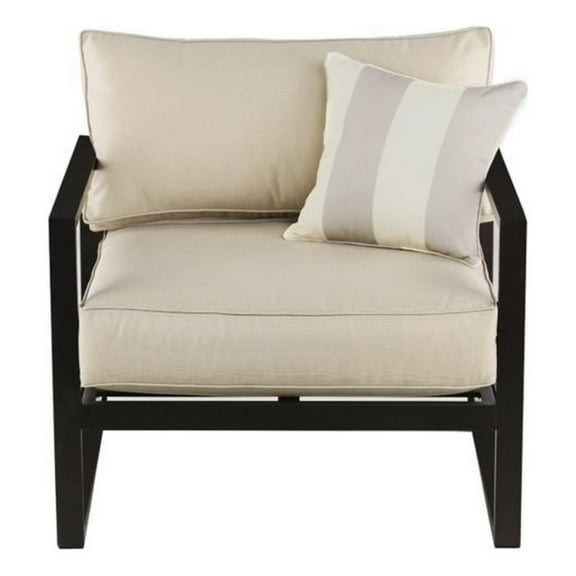 Pemberly Row Metal Aluminum/Fabric Outdoor Arm Chair in Bronze/Beige