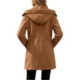thumbnail image 7 of Fengqque Women's Hooded Double Breasted Trench Coat Notch Lapel Mid Length Winter Coat for Women Long Sleeve Casual Fall Outerwear with Side Hand Pockets Multi Colors, 7 of 7