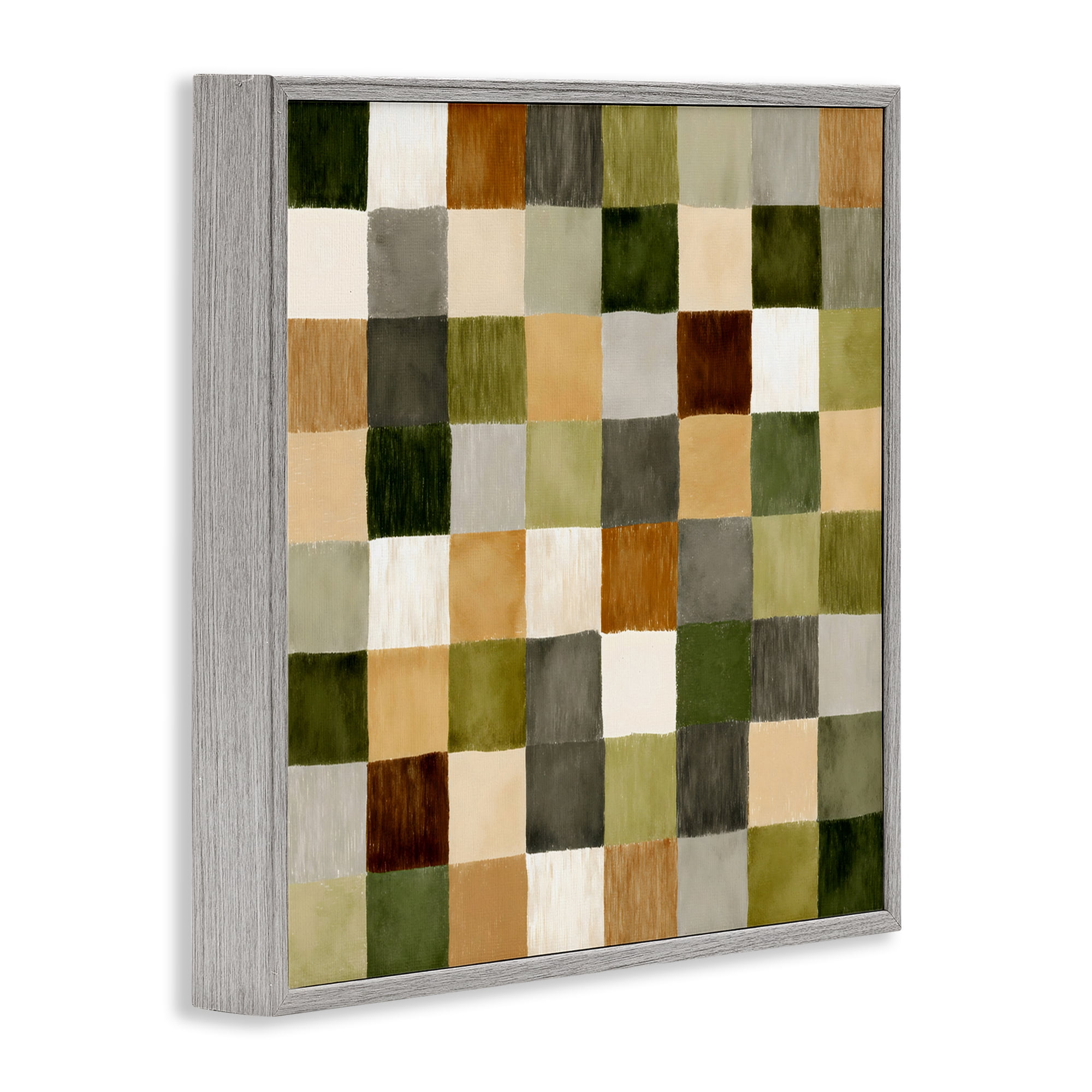 Stupell Industries Checkered Earth Tones Gray Framed Giclee Art, design by Petal Prints Design