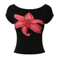 thumbnail image 4 of Womens Summer Tops Flower Baby Tees Cute Graphic Short Sleeve Print Cropped Tee T Shirts for Women Black L, 4 of 5