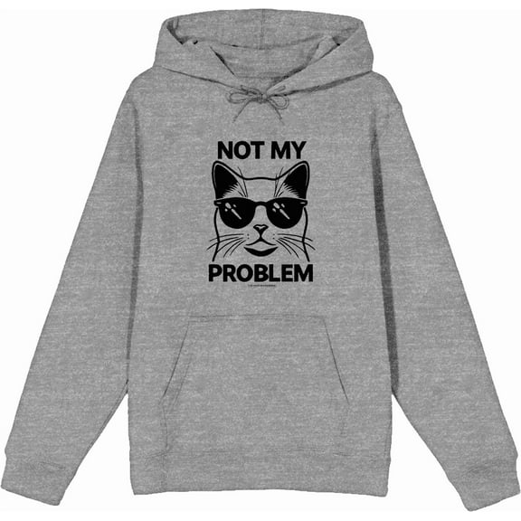 Not My Problem Cat with Sunglasses Adult Heather Gray Long Sleeve Hoodie-Medium