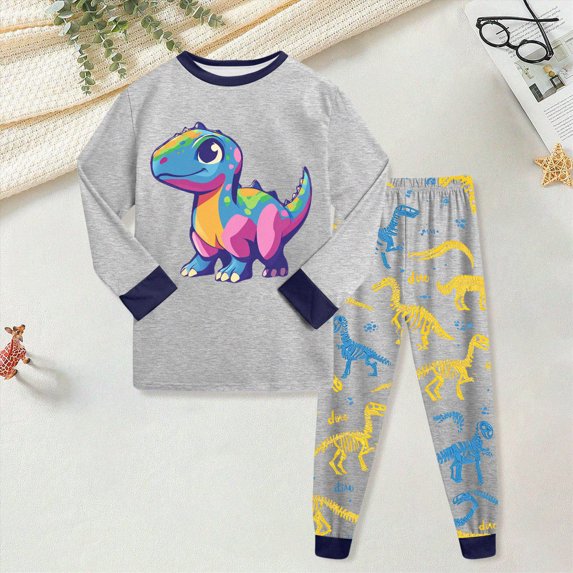 Kaprioy Boys Pajamas Fall Winter Boys Pajamas Long Sleeve Cotton Dinosaur Children's Pajamas Sets Pjs Sleepwear Little Kids