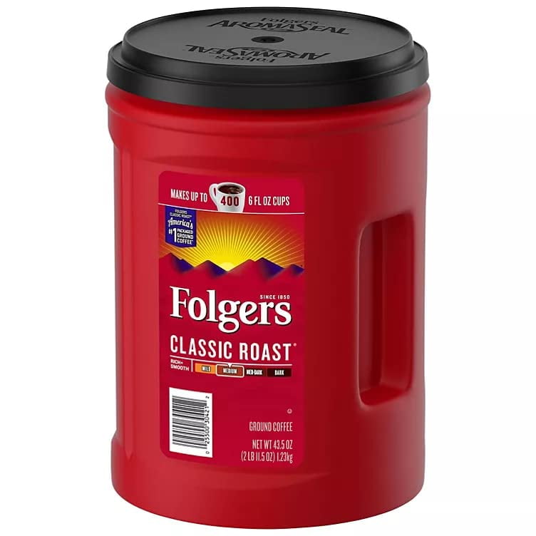 Folgers Classic Roast Ground Coffee, Medium, 43.5 oz