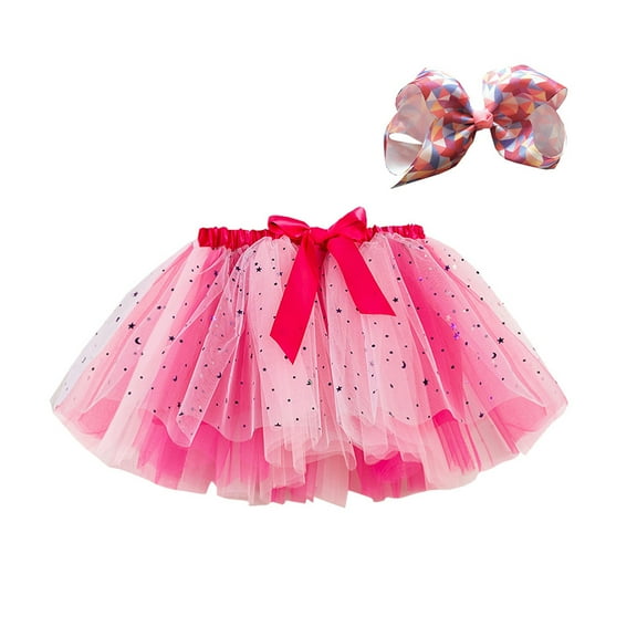 PINQI Workout Shorts for Child Kids Girls Party Dance Ballet Splice Rainbow Tulle Skirt Bow Hairpin Fairy Dancing Tutu Skirts