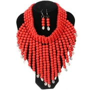 1 Set Wooden Beaded Shell Collar Necklace Dangle Earrings Ethnic Style Jewelry