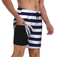 thumbnail image 3 of Picia Navy Blue And White Stripes pattern Mens Swim Trunks with Compression Liner Stretch Beach Shorts Quick Dry with Zipper Pockets No-Chafing Board Shorts-Small, 3 of 9