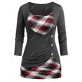 thumbnail image 2 of Camiseta Talla Extra a Cuadros Fruncido Rosegal  Mangas largas de talla grande, 2 of 5