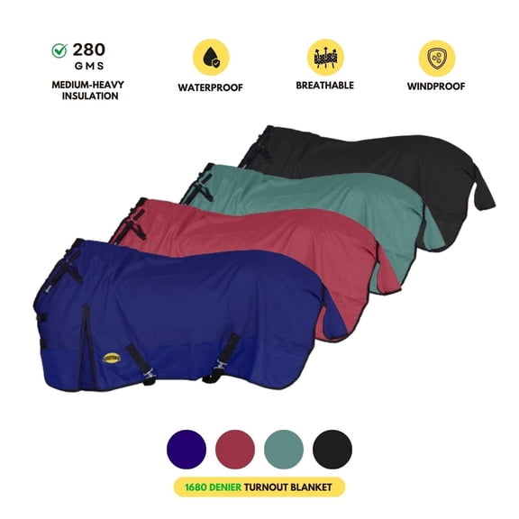 Resistance 1680D Horse Turnout Blanket, 300g Polyfill, Waterproof, Winter, 60 - 84 size