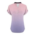 thumbnail image 5 of XPMWRP Women's Boho Shirts Linen-Like V Neck Gradient Color Tunic Tops Button Short Sleeve Summer Breathable Loose Vacation Blouse Purple XXXL, 5 of 6