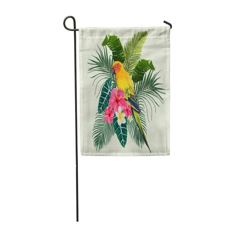 LADDKE Vintage Composition with Exotic Leaves Flowers Parrot White Bohemian Bouquet BOH Garden Flag Decorative Flag House Banner 12x18