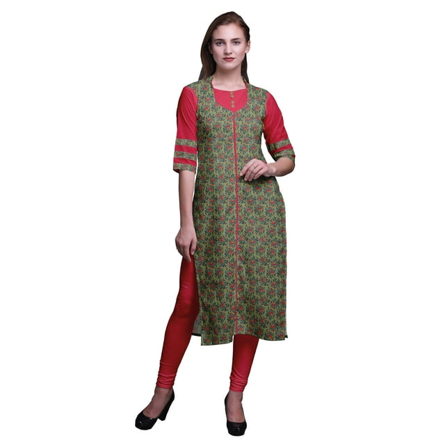 Bimba Kurti Droit Décontracté Imprimé Manches 3/4 Robe Kurta Longue pour Femmes