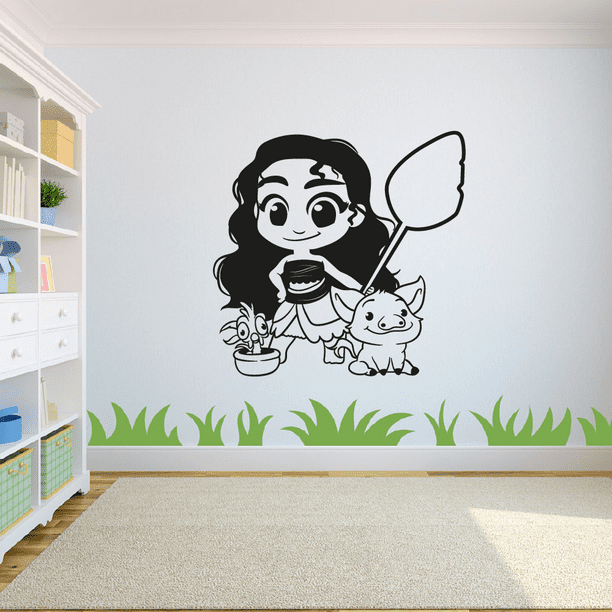 Cute Chibi Moana And Pua Pig Hei Hei Chicken Disney Movie Characters Vinyl Wall Art Wall Sticker Decal Home Kids Room Study Room Boys Girls Wall Decoration Design Wall Decor Size 10x8