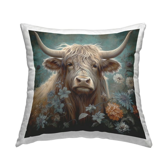 Stupell Industries Floral Shaggy Cattle Decorative Printed Throw Pillow, 18 x 18